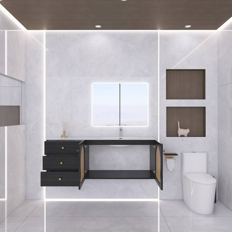 60" Wall-Mounted Bathroom Vanity with White Aluminum Nano Alloy Integrated Sink - 60'' x 20.47'' x 21.85''