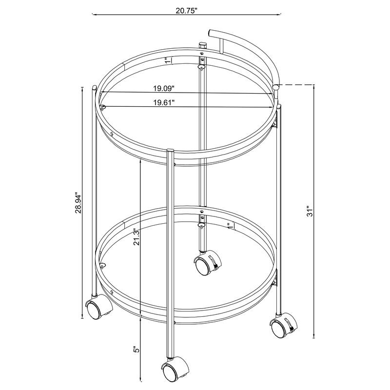 Chrissy 2-Tier Round Glass Shelf Metal Bar Cart