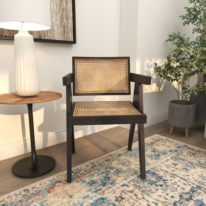 Teak Wood Living Room Accent Chair with Leather or Woven Cane Seat