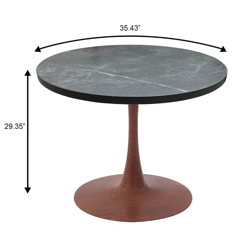Bristol Round Dining Table 36 in. Wide MDF Tabletop in Cherry Steel Pedestal Base for Modern Kitchen and Dining Room