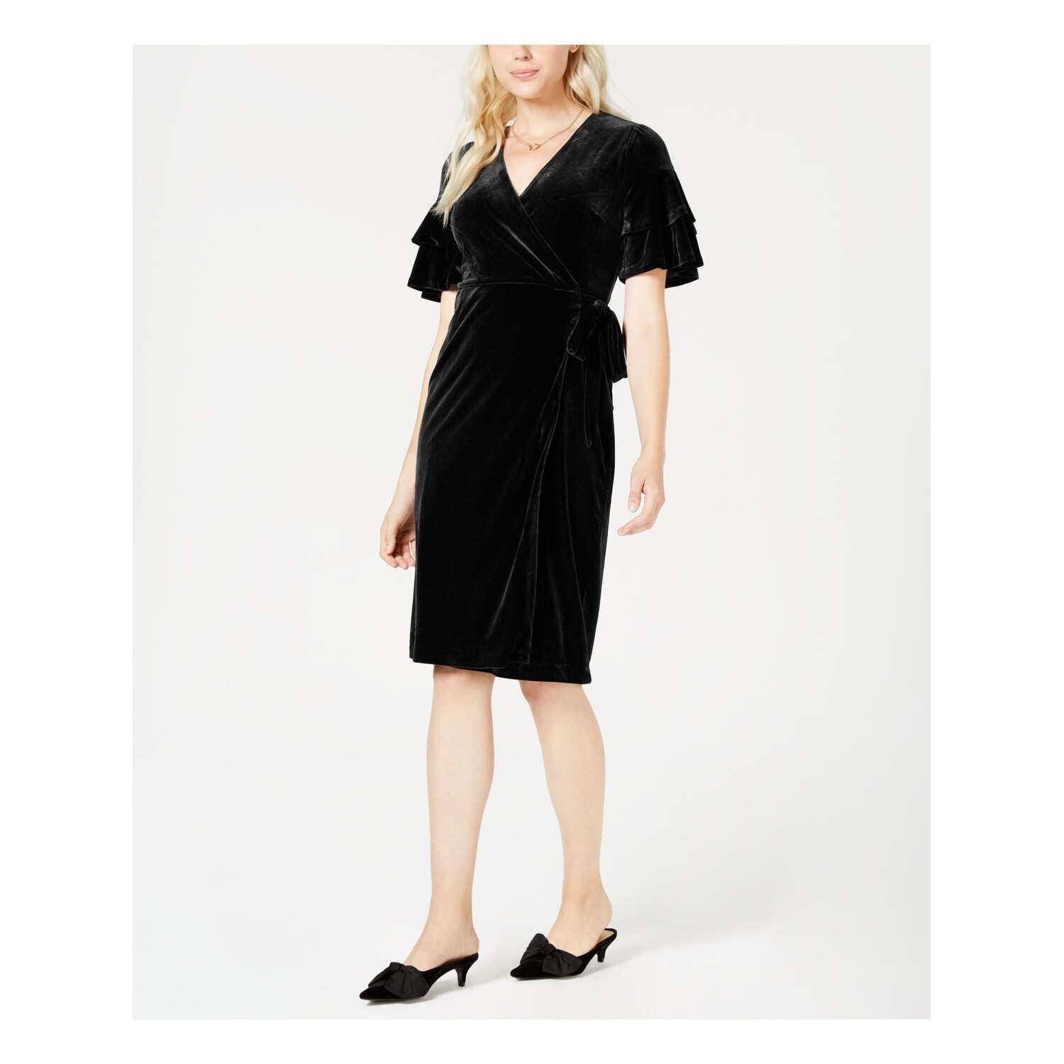 black short sleeve wrap dress