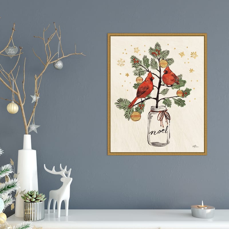 Christmas Lovebirds XIV Noel by Janelle Penner Framed Canvas Wall Art