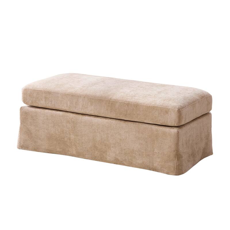 46" Wide Modern Upholstered Chenille Ottoman, Foot Stool Square Footrest with Black Metal Legs for Living Room, Bedroom