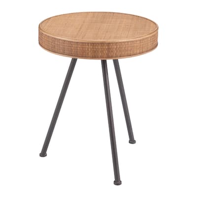 23" Round Rattan and Steel End Table for Living Room and Bedroom - 19" x 19" x 23.2