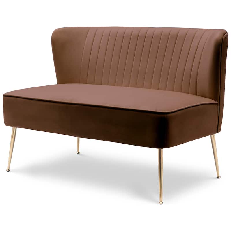Farrah Upholstered Velvet Polyester 46" Wide Loveseat - Armless/ Scalloped Back