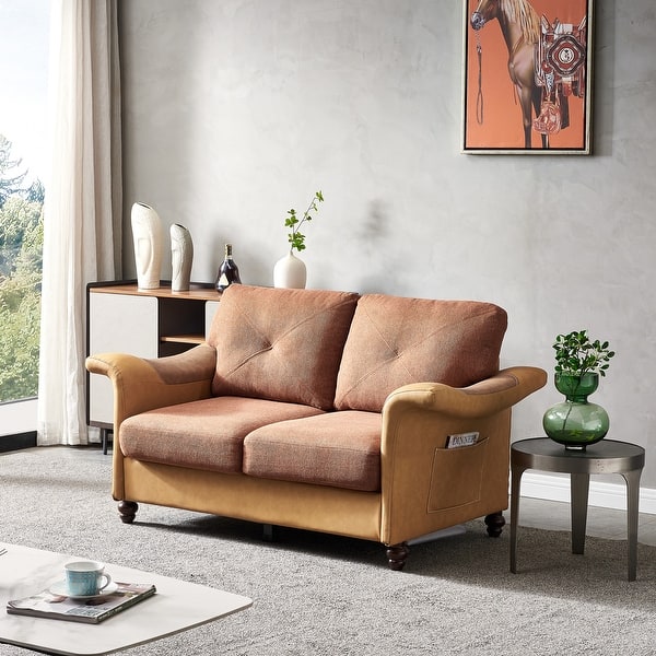 Linen Fabric Faux Leather Loveseats Sofa Living Room Folding Armrest Sofa with Storage Bed
