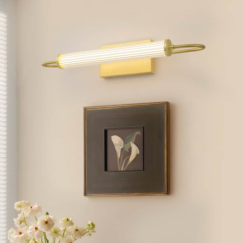 Modern Gold LED Wall Sconce with Cylinder Acrylic Shade Bathroom - W-23.85 in.