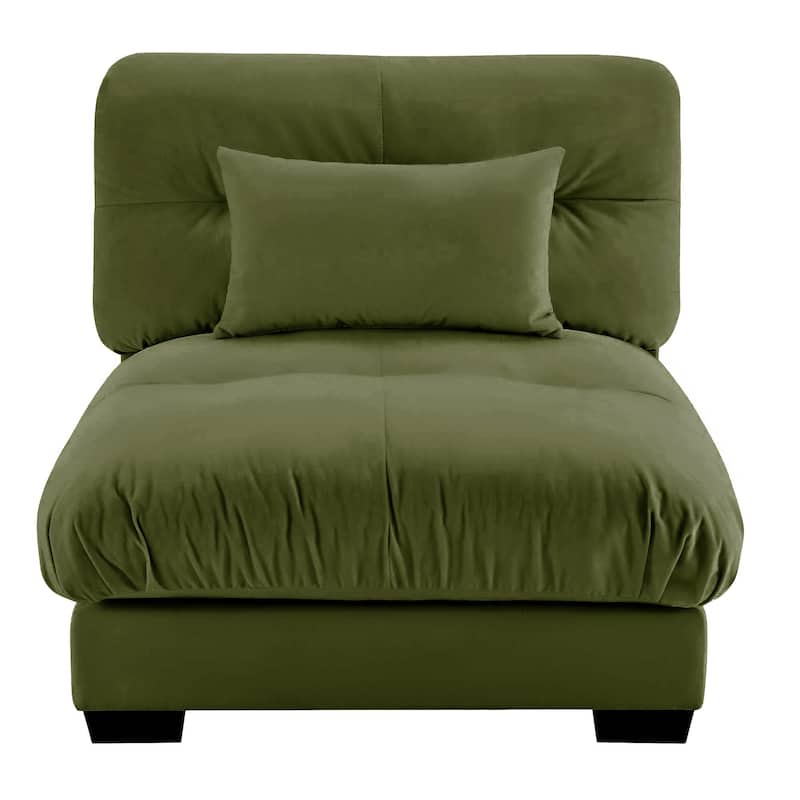 Velvet Upholstered Armless Sofa Chair with 1 Pillow