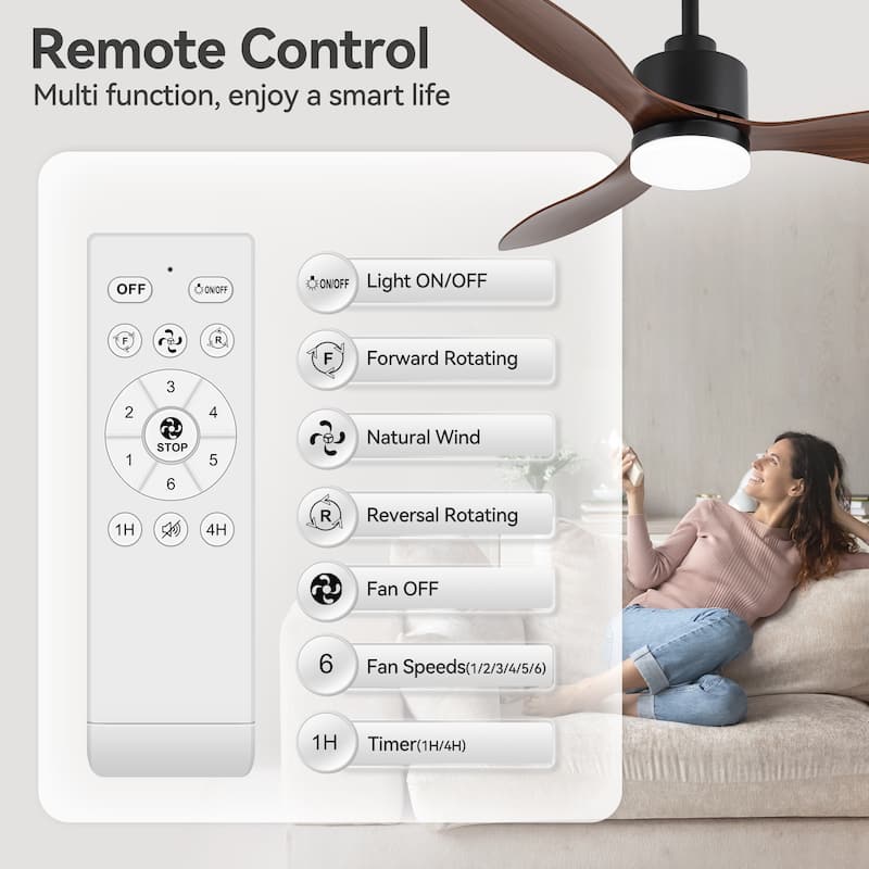 52 Inch LED Ceiling Fan with Lights Remote(3-Blade)