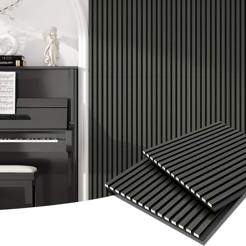 Acoustic Soundproof Slat Wall Panels 3D Decorative Wall Paneling - Black - 24"x24"-4PCS