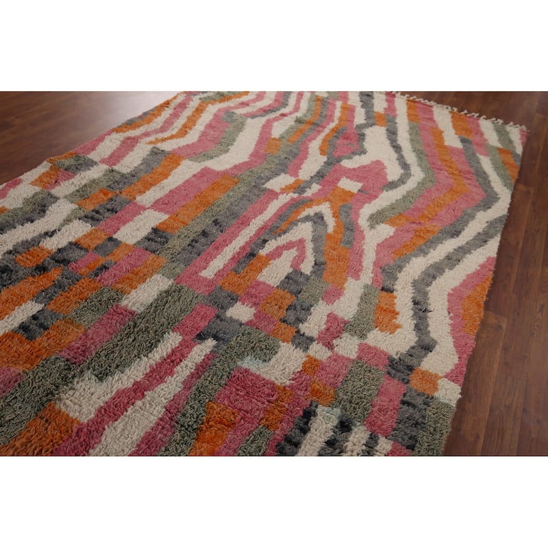 Multi-Color Moroccan Abstract Area Rug Hand-Knotted Wool Carpet - 5'11"x 10'0"
