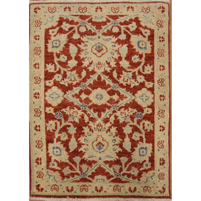 Hand Knotted Oriental 100% Wool Carpet Traditional All-Over Red Peshawar Area Rug - 2' 10'' X 2' 0''
