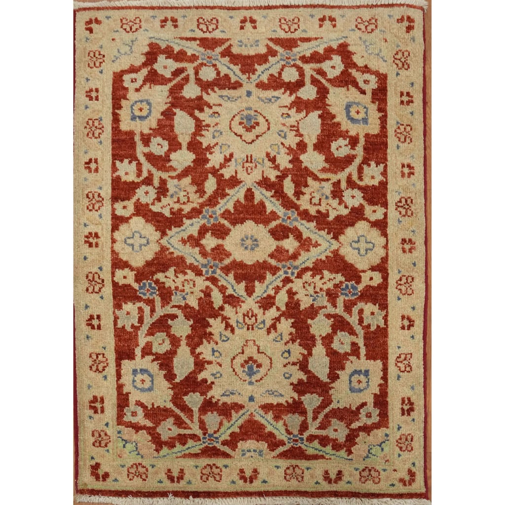 Hand Knotted Oriental 100% Wool Carpet Traditional All-Over Red Peshawar Area Rug - 2' 10'' X 2' 0''