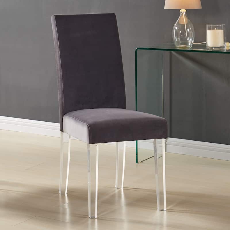 Dalia Black or Grey Velvet Parsons Dining Chairs with Acrylic Legs - Set of 2