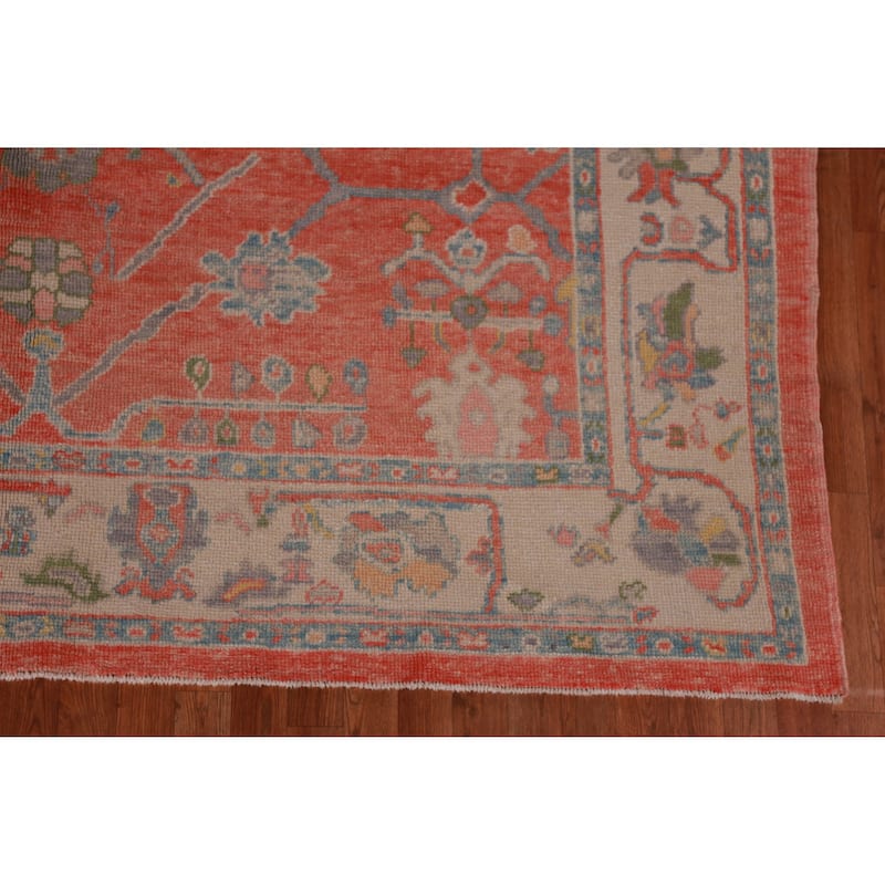 Hand Knotted Oriental 100% Wool Carpet Transitional All-Over Oranges & Rust Oushak Area Rug - 9' 11'' X 8' 1''