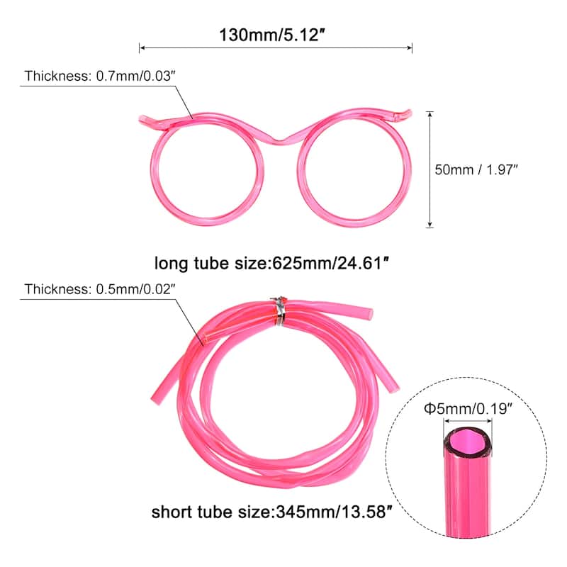 8 Pcs Straw Glasses, Plastic Round Novelty Drinking Eyeglasses Straws - Rose Red - 130/345/625mm