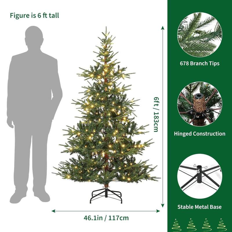 6ft Pre-Lit Artificial Christmas Tree with Lights for Home Decoration