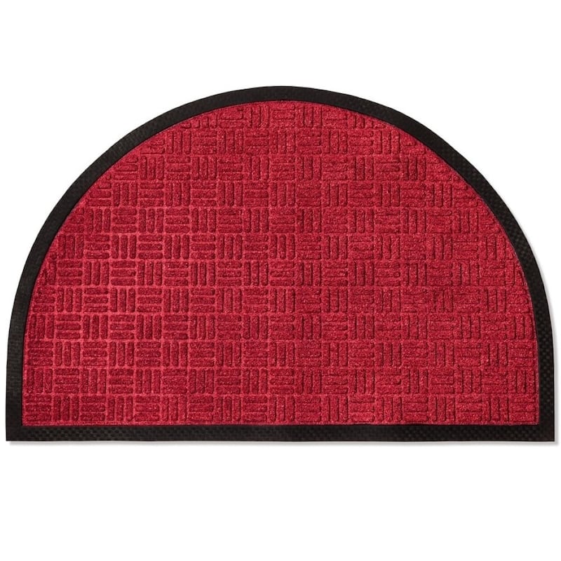 Envelor Door Mat Indoor Outdoor Low Profile Commercial Entryway Rug - 24" x 36" - Half Round - Maroon
