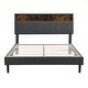 preview thumbnail 12 of 16, Queen Size Linen Platform Bed with Storage Headboard and USB Port