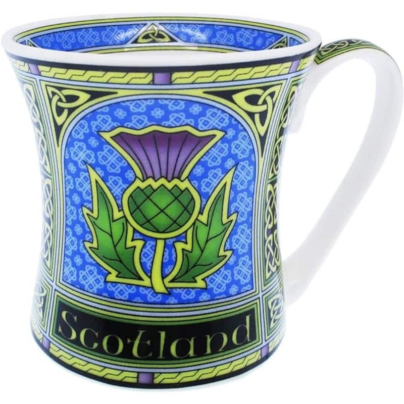 11fl oz Scottish Heritage Bone China Coffee Mug with Thistle and Gold Celtic Knot Pattern Dishwasher Safe