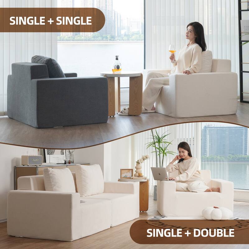 Sofa in a box Foam Sofa Couch with Pillow, Bean Bag Chairs for Adults Stuffed High-Density Foam, Large Bean Bag Single Sofa
