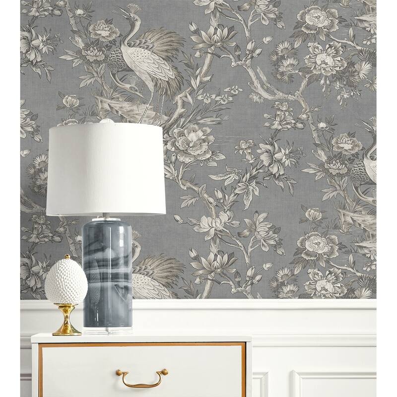Seabrook Designs Alice Crane Toile Unpasted Wallpaper