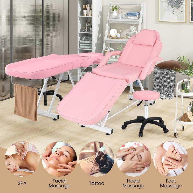 Gymax 73'' Facial Chair w/ Hydraulic Stool Adjustable Backrest &