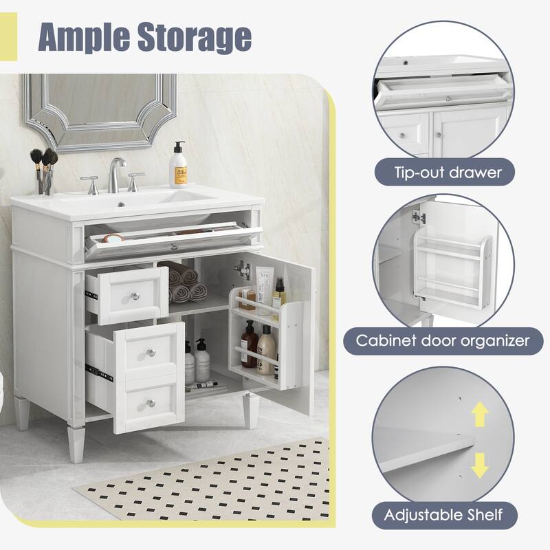 30/36 inches Freestanding Bathroom Vanity Set with Integrated Sink and Drawers