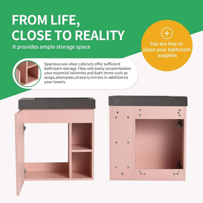 BNK 20"/24"/30" Single Sink Bathroom Vanity with Soft Close Door or Right Side Shelves, Modern Floating Vanity