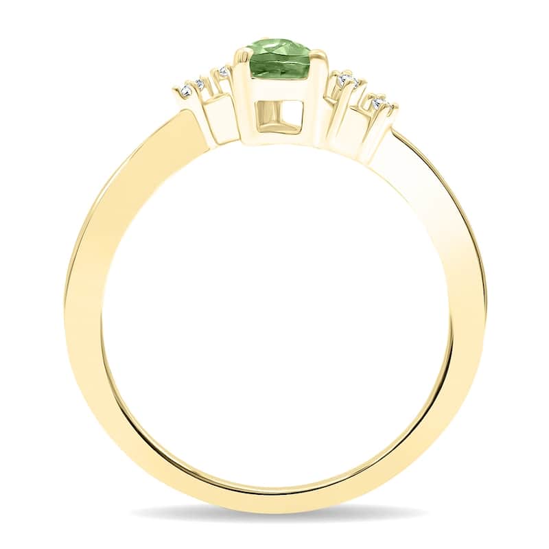 Women's Pear Shaped Green Amethyst and Diamond Wave Ring in 10K Yellow Gold