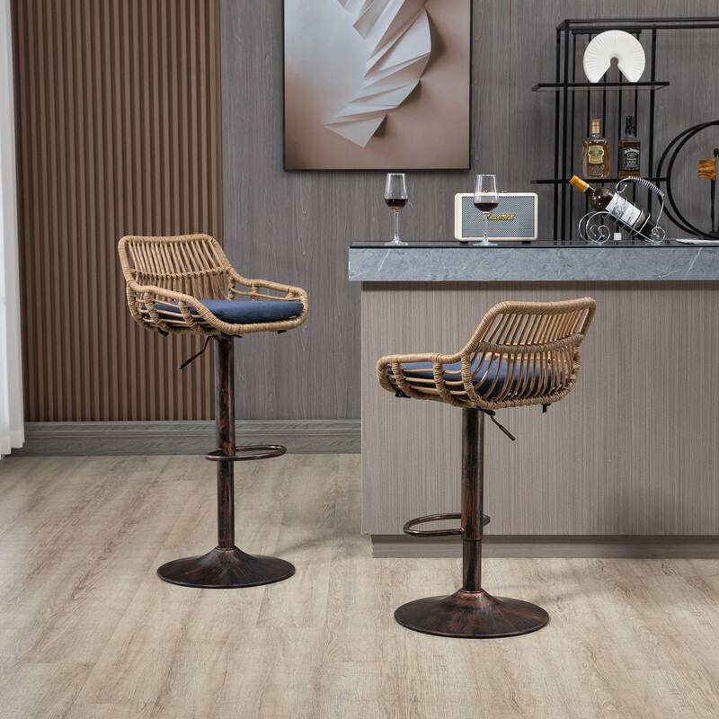 Modern Swivel Bar Stools Set of 2 Adjustable Counter Height Chairs with Footrest for Kitchen, Dining Room
