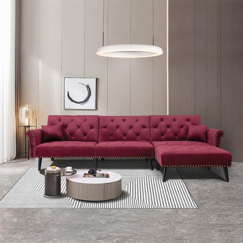 Aukfa Velvet Convertible Sleeper Sectional Sofa Bed - 114.5'' W