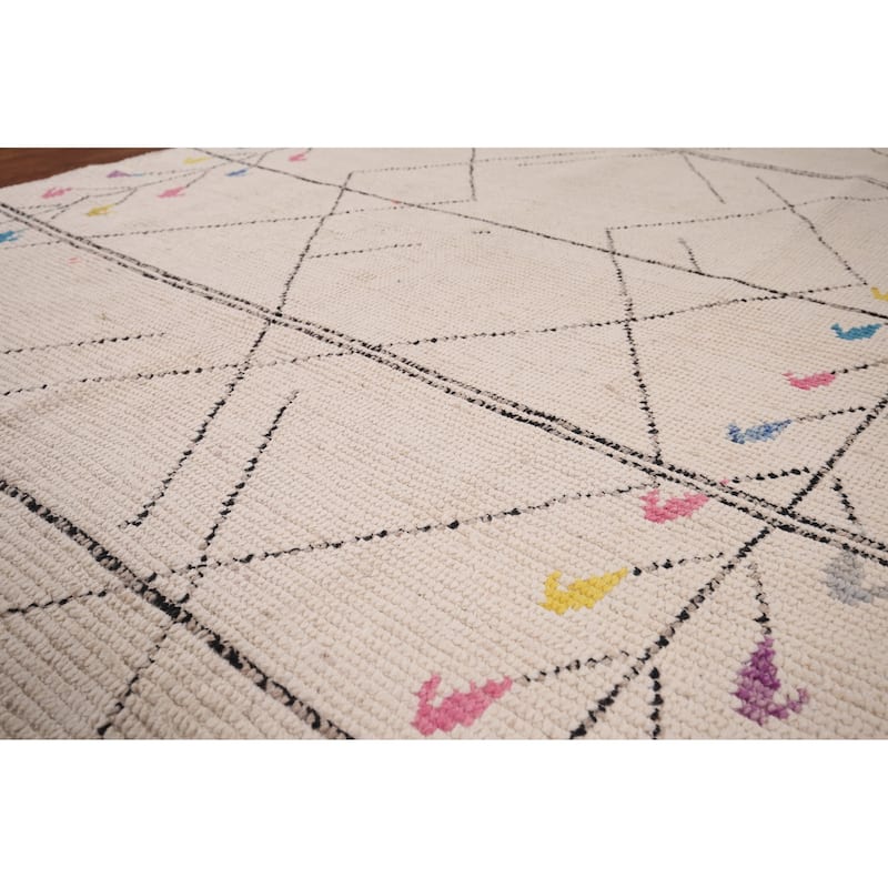 Earth Tone Moroccan Oriental Area Rug Hand-Knotted Beige Wool Carpet - 6'1" x 12'6"