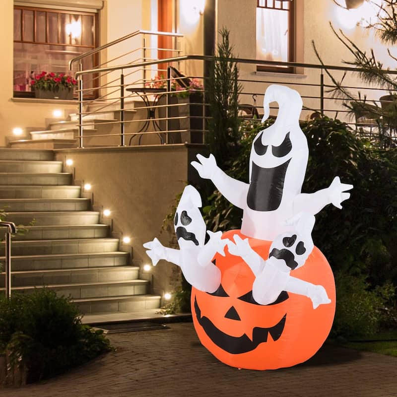 HomCom 6' Light-Up Orange Jack-o'-Lantern and Ghost Inflatable Halloween Decoration