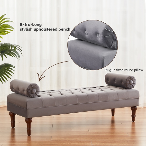 Velvet Bedroom Bench Pink Beige Blue Gray Upholstered Bench with Button Tufted 60.2