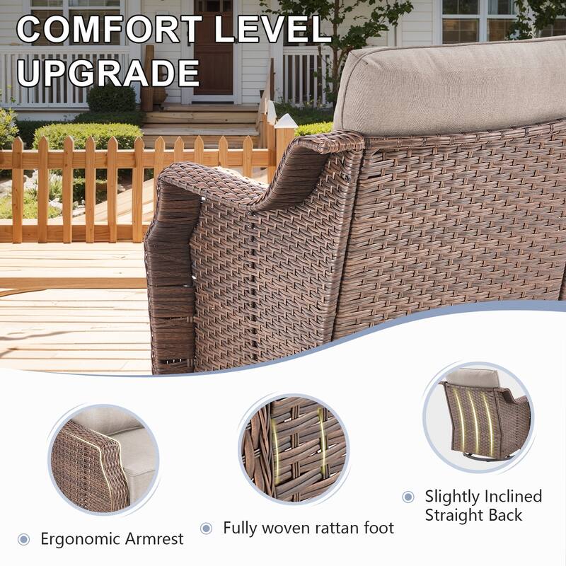 Gymojoy 6-Piece Wicker Patio Swivel Glider Chairs Set, 6-Inch Ultra Thick Cushioned