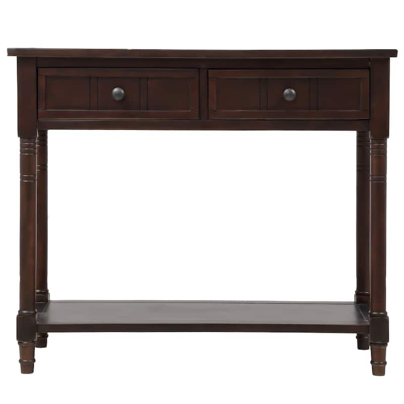 Modern Console Table with Two Drawers and Bottom Shelf - Espresso