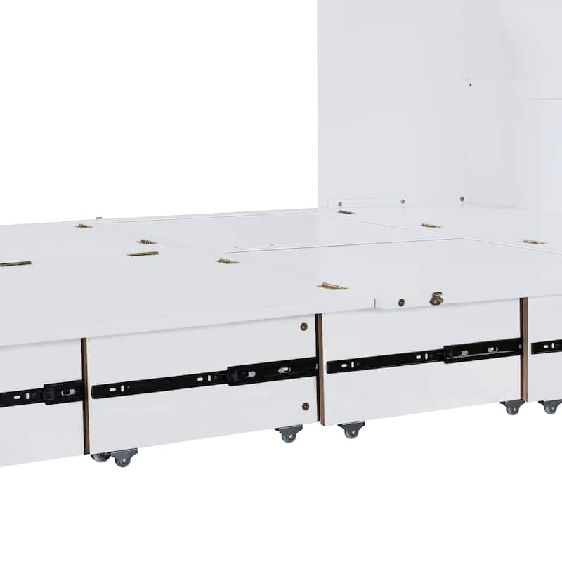 Queen Size Murphy Bed with Pulley System, Storage Drawer, USB Ports, and Sockets, Space-Saving