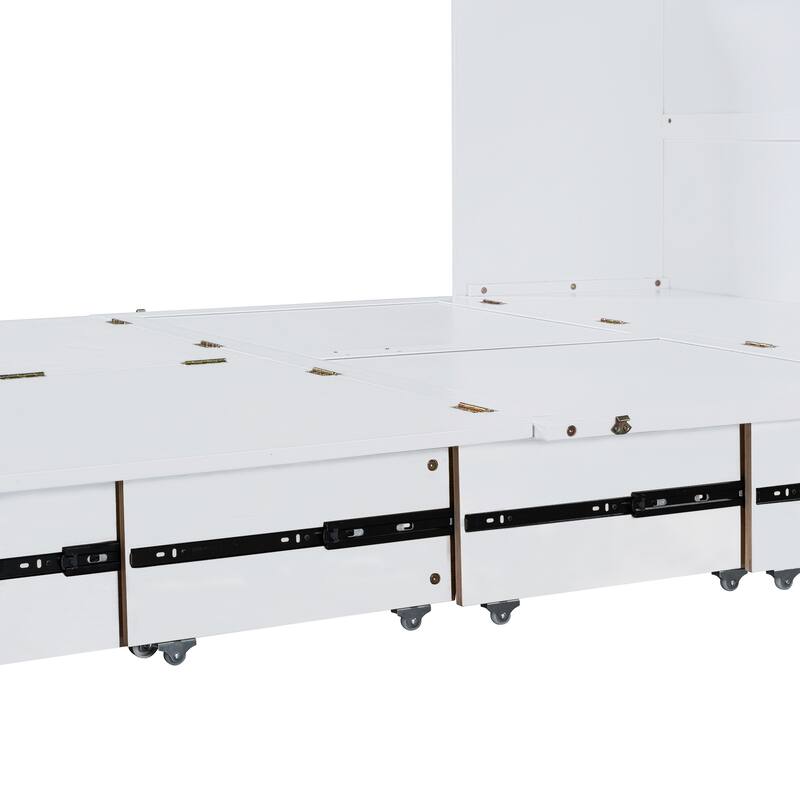 Queen Size Wooden Loft Bed with Upholstered Storage Shelf and Desk