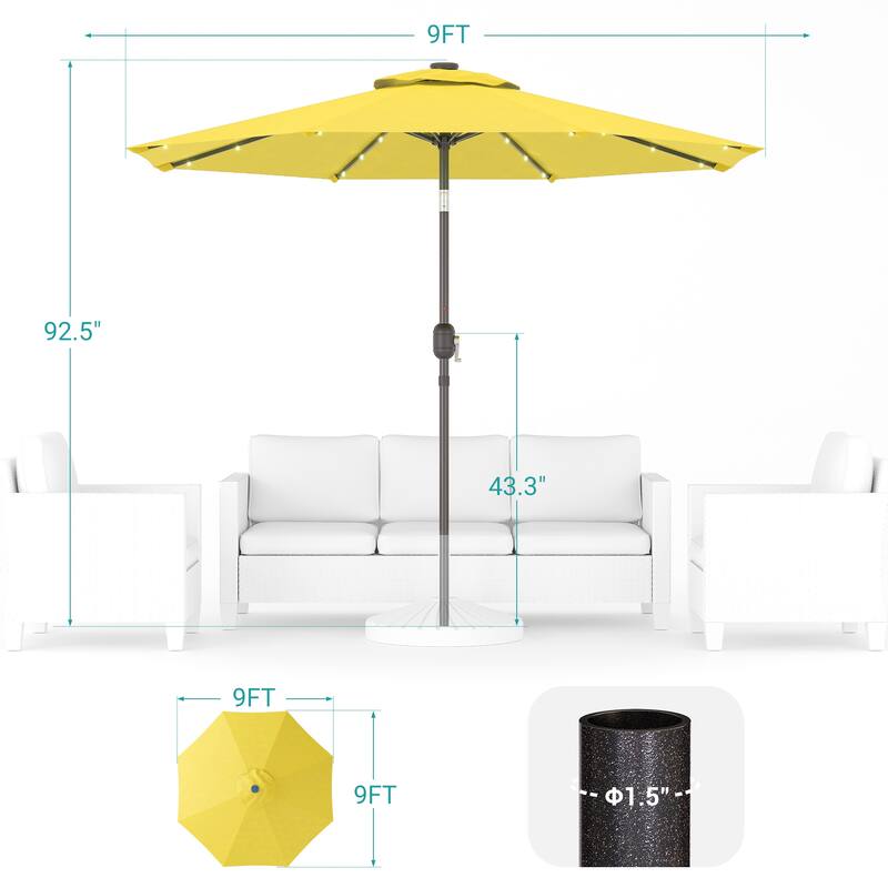 BONOSUKI LED Patio 9Ft Market Umbrella,Outside Deck Table Umbrella