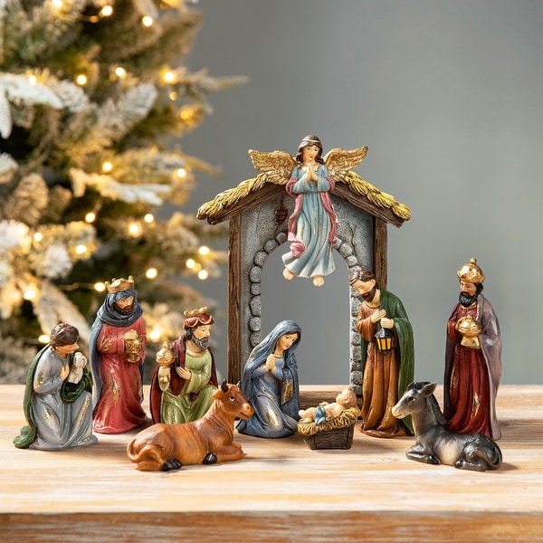 Glitzhome 11 Piece Multi Colored Resin Nativity Figurine Set