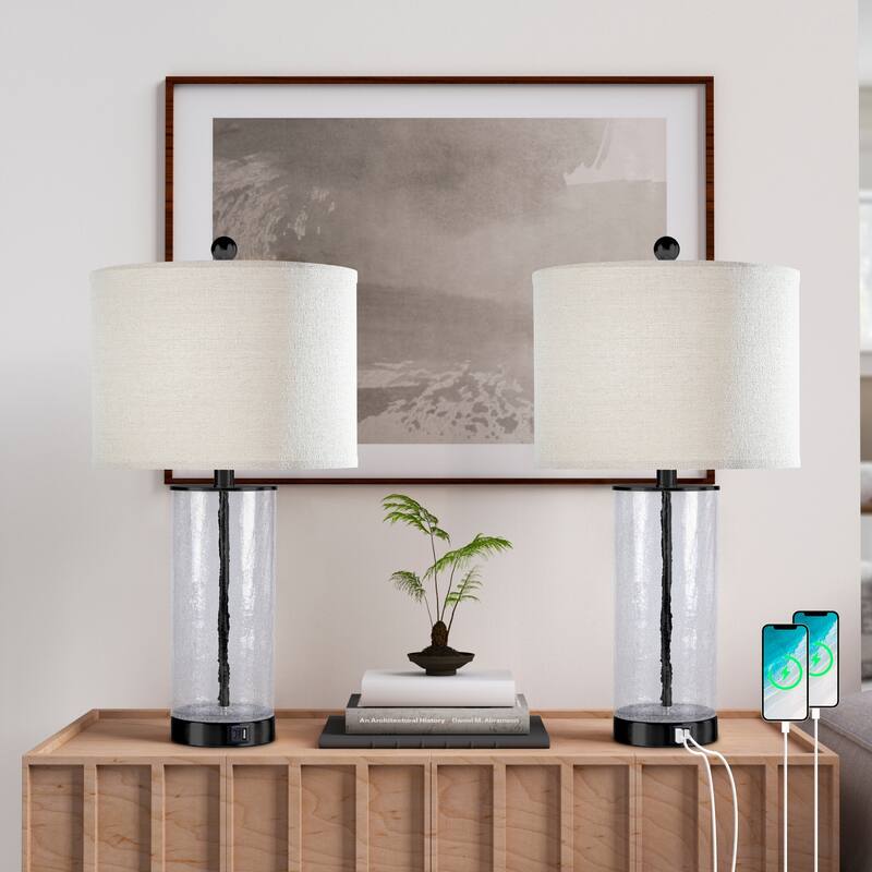 Maxax 26" Modern Blasted Glass Table Lamps Set