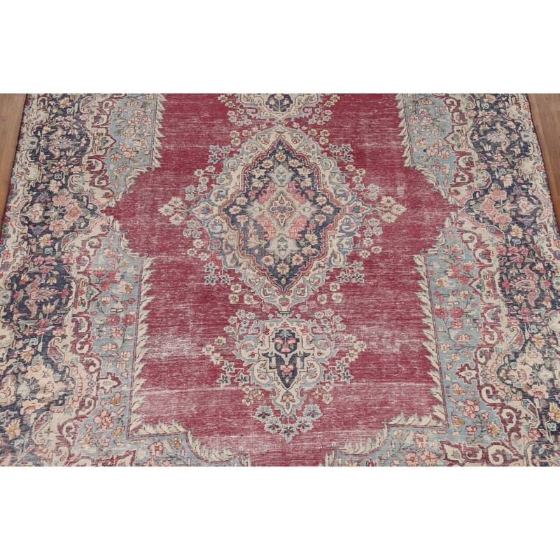 Medallion Kerman Oriental Vintage Area Rug Hand-Knotted Wool Carpet - 6'1"x 9'5"