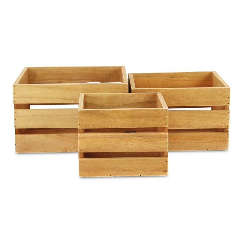 Set of 3 Brown Rustic Farmstead Wooden Crates 11"