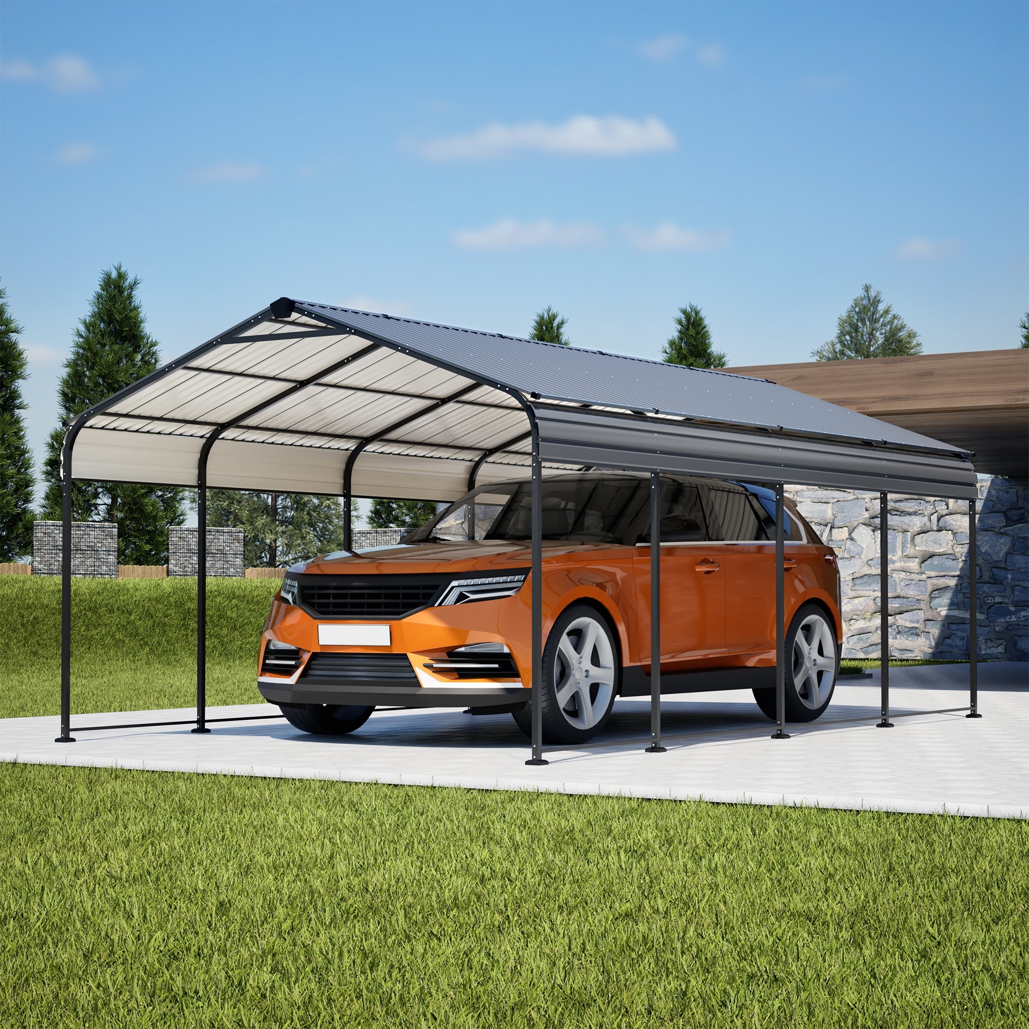 12x20 FT Metal Carport, Outdoor Car Shelter All Weather, Heavy Duty Outdoor Galvanized Car Shelter for Car Boat Truck and SUVs