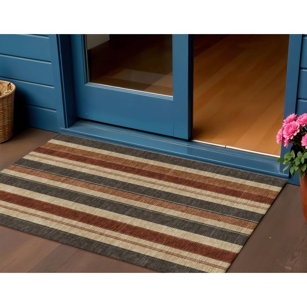 HomeRoots Striped Transitional Rectangle Outdoor Rug