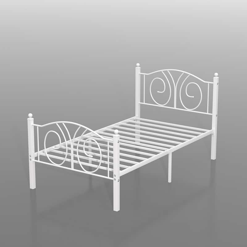 VECELO Platform Bed Frame with Scroll Headboard, Twin/Full/Queen Size Beds