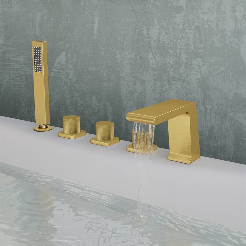 Roman Tub Faucet with Handheld Shower 3-Handle Deck Mount Bathtub Faucet Set