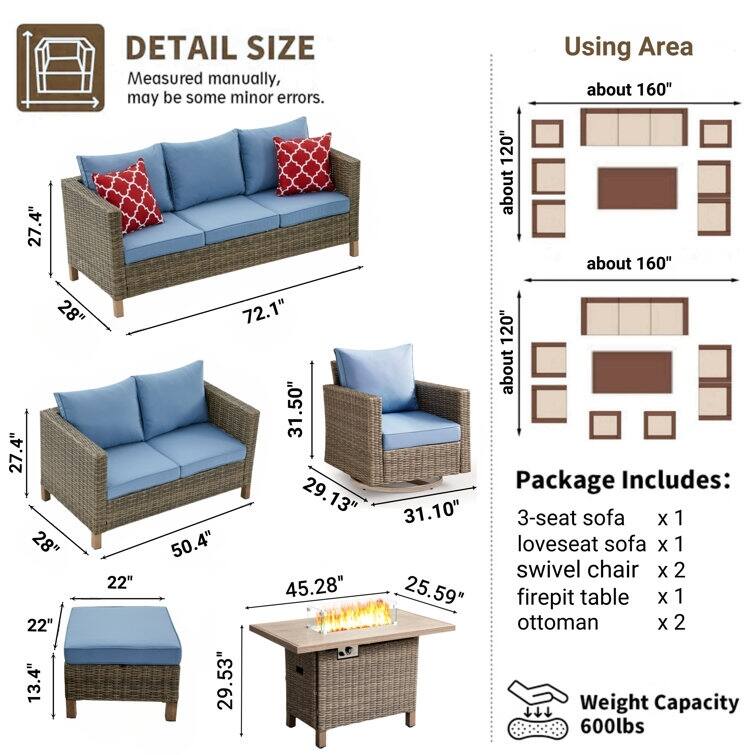 9 - Person Outdoor Wicker Patio Conversation Furniture Set With Swivel Chairs
