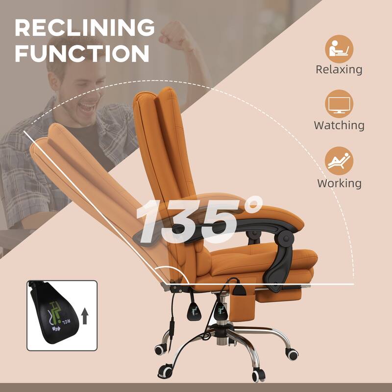 Vinsetto PU Leather Massage Office Chair with 4 Vibration Points, Heated Reclining Computer Chair with Adjustable Height